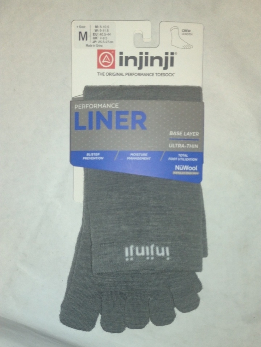Injinji Unisex Performance Liner Gray Toe Socks (J783)
